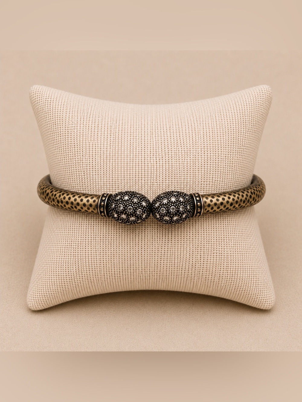 Vintage Gold & Black Rhinestone Hinged Bracelet